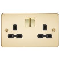 MLA Polished Brass 2 Gang Socket With Black Inserts 