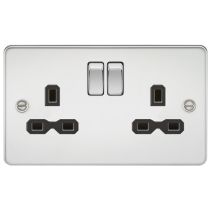 MLA Polished Chrome 2 Gang Socket With Black Inserts 