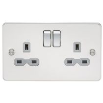 MLA Polished Chrome 2 Gang Socket With Grey Inserts