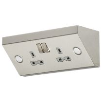 MLA Knightsbridge SKR008 Stainless Steel Mounted DP 2 Gang Switched Socket with Grey Insert 13A