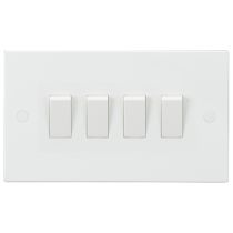 ML Knightsbridge SN4100 Square Edge White Plastic 4 Gang 2 Way Plate Light Switch 10A