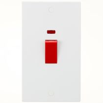 ML Knightsbridge SN8332N Square Edge White 2G Size Double Pole Cooker Switch with Neon 45A