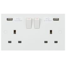 MLA Knightsbridge SN9904 Square Edge White Plastic 2 Gang 13A Switched Socket w/ 2x USB 3.1A