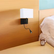 Searchlight 6519BK Black with White Shade Wall Light with LED Reading Light 