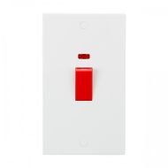 ML Knightsbridge SN8332N (5 PACK) Square Edge White 2G Size Double Pole Cooker Switch with Neon 45A