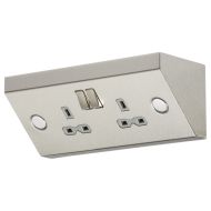 MLA Knightsbridge SKR008 Stainless Steel Mounted DP 2 Gang Switched Socket with Grey Insert 13A