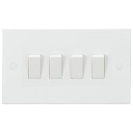 ML Knightsbridge SN4100 (5 PACK) Square Edge White Plastic 4 Gang 2 Way Plate Light Switch 10A