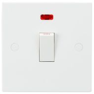 MLA Knightsbridge SN8341N Square Edge White Plastic 1 Gang Double Pole Plate Switch w/ Neon 20A