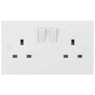 MLA Knightsbridge SN9000 (5 PACK) Square Edge White Plastic 2 Gang Double Pole Switched Socket 13A