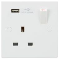 ML Knightsbridge SN9903 Square Edge White Plastic 1 Gang 13A Switched Socket w/ USB 2.1A