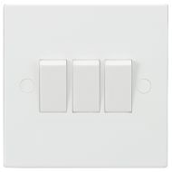 MLA Knightsbridge SN4000 Square Edge White Plastic 3 Gang 2 Way Plate Light Switch 10A