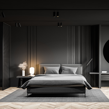 a modern domestic bedroom using LED lighting